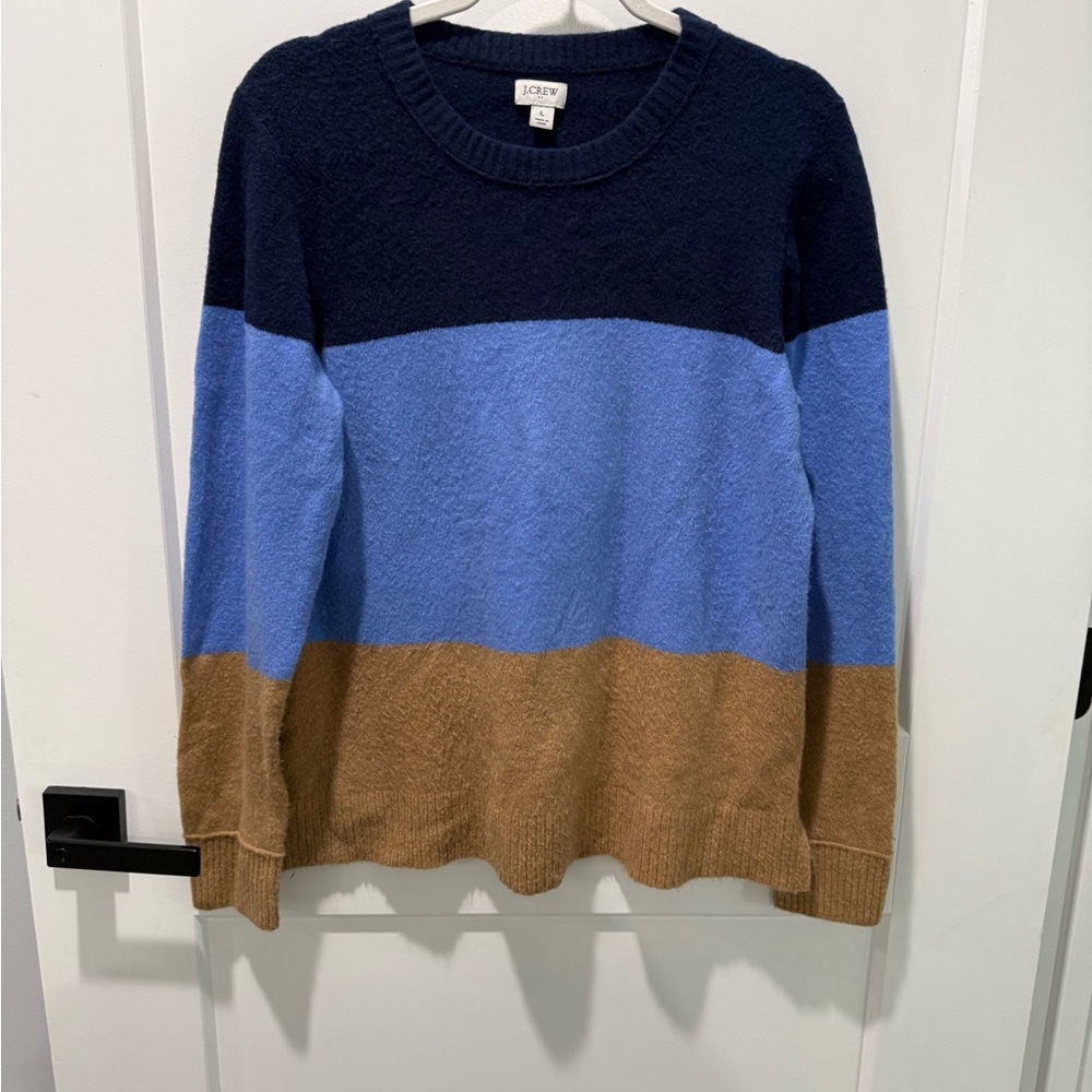 Jcrew Women’s Navy, Blue, and Tan colorblock sweater size large